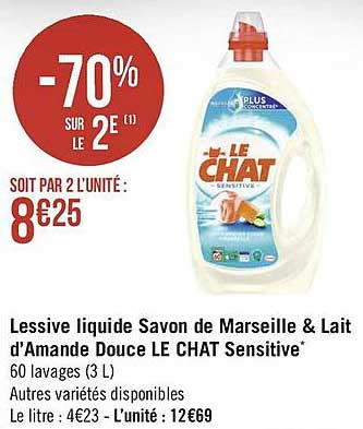 lessive liquide savon de marseille & lait d'amande douce le chat sensitive