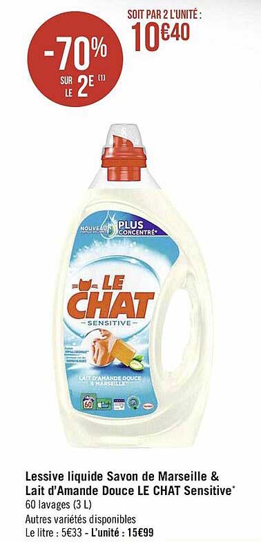lessive liquide savon de marseille & lait d'amande douce le chat sensitive