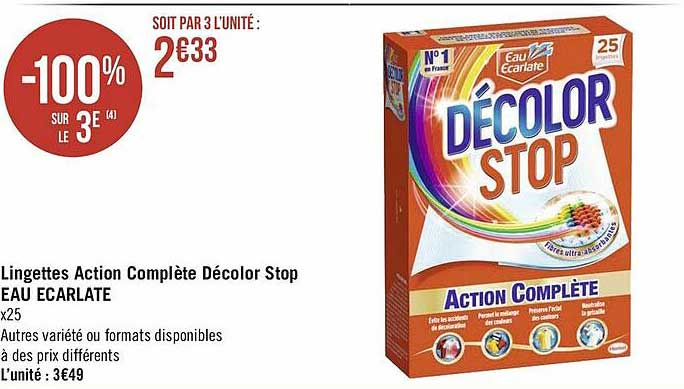 Lingettes Action Complète Décolor Stop Eau écarlate