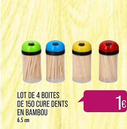 lot de 4 boîtes de 150 cure dents en bambou