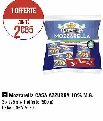 mozzarella casa azzurra 18% m.g.