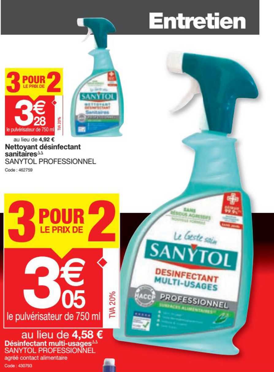 nettoyant désinfectant sanitaires sanytol professionnel, désinfectant multi-usages sanytol professionnel