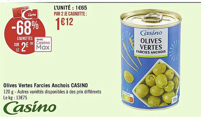 Olives Vertes Farcies Anchois Casino