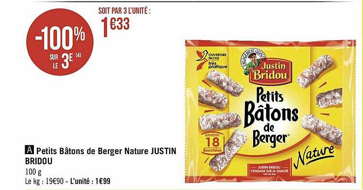 petits bâtons de berger nature justin bridou