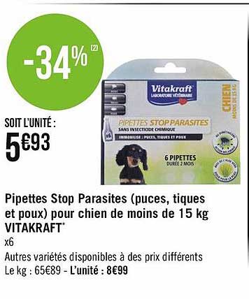 pipettes stop parasites (puces, tiques et poux) pour chien de moins de 18 kg vitakraft