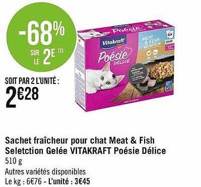 sachet fraîcheur pour chat meat & fish selection gelée vitakraft poésie délice