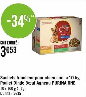Sachets Fraîcheur Pour Chien Min Plus 10 Kg Poulet Dinde Boeuf Agneau Purina One
