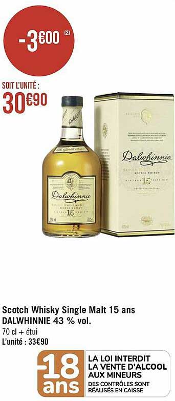 scotch whisky single malt 15 ans dalwhinnie 43% vol.
