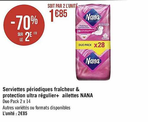 serviettes périodiques fraîcheur & protection ultra régulier+ ailettes nana
