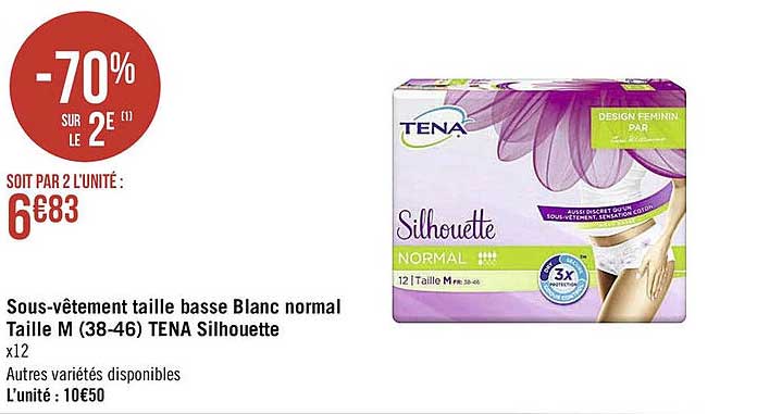 sous-vêtement taille basse blanc normal taille m (38-46) tena silhouette