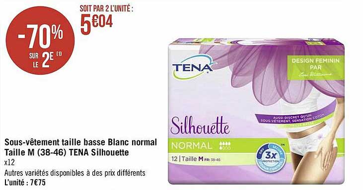 sous-vêtement taille basse blanc normal taille m (38-46) tena silhouette