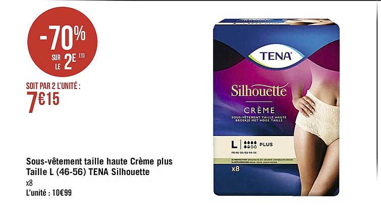 sous-vêtement taille haute crème plus taille l (46-56) tena silhouette