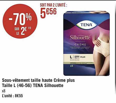 sous-vêtement taille haute crème plus taille l (46-56) tena silhouette