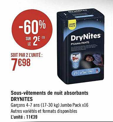sous-vêtements de nuit absorbants drynites