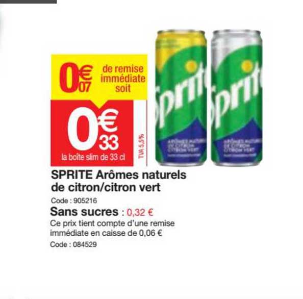 sprite arômes naturels de citron-citron vert, sans sucres