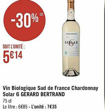 vin biologique sud de france chardonnay solar 6 gerard bertrand