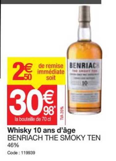 whisky 10 ans d'âge benriach the smoky ten