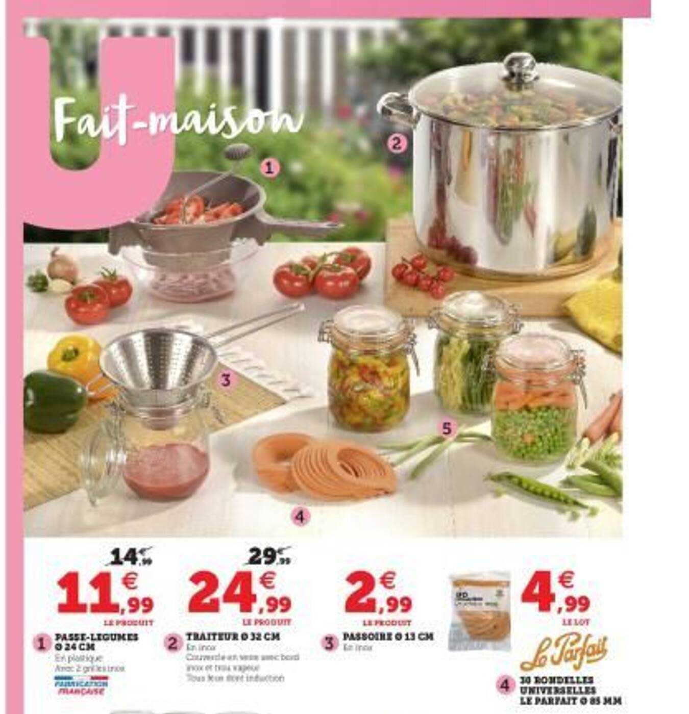 passe-légumes ø 24 cm, traiteur ø 32 cm, passoire ø 13 cm, 30 rondelles universelles le parfait ø 85 mm