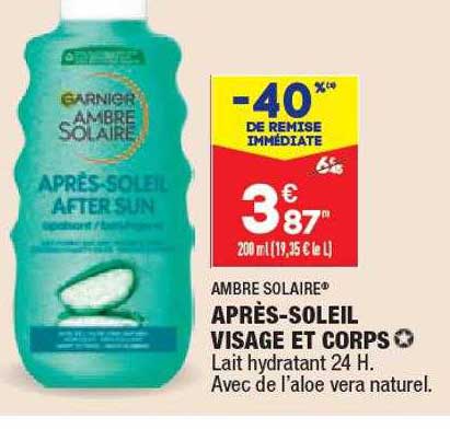 ambre solaire après-soleil visage et corps