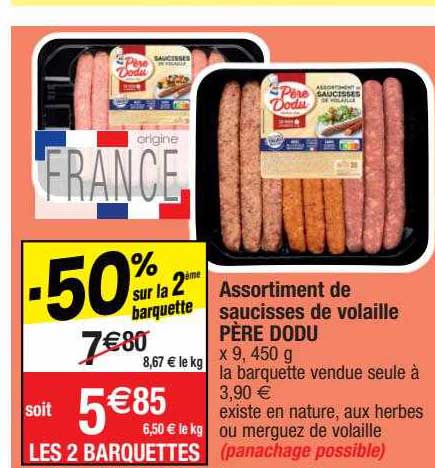 assortiment de saucisses de volaille père dodu