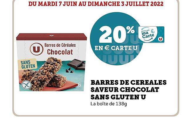 Barres De Céréales Saveur Chocolat Sans Gluten U