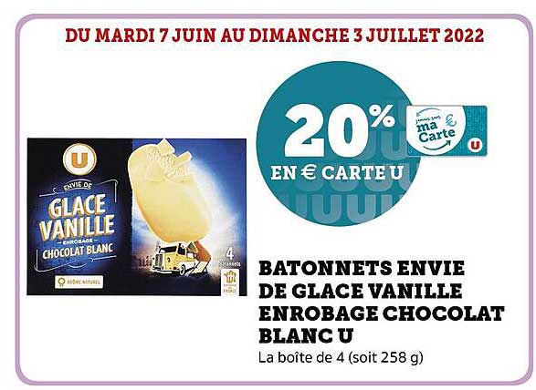 Bâtonnets Envie De Glace Vanille Enrobage Chocolat Blanc U