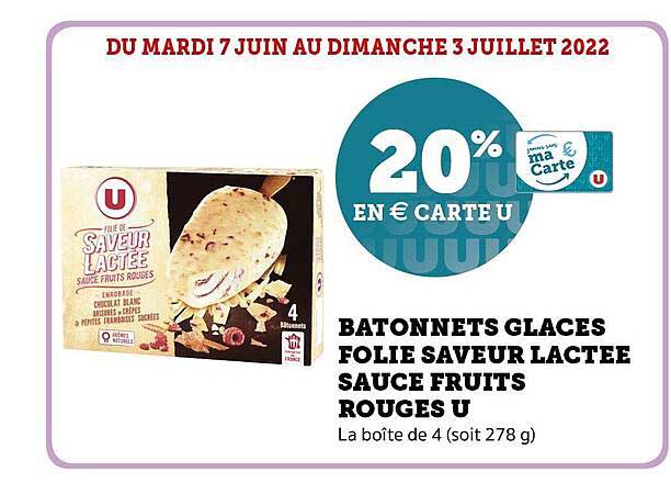 bâtonnets glacés folie saveur lactée sauce fruits rouges u