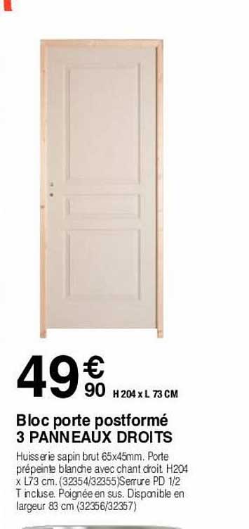 bloc porte postformé 3 panneaux droits