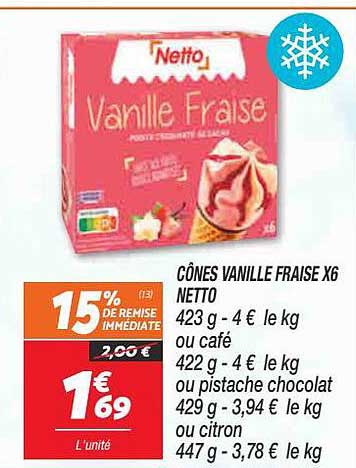 Cônes Vanille Fraise X 6 Netto