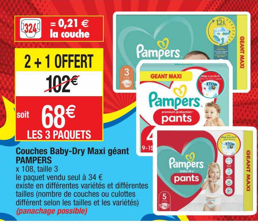 couches baby-dry maxi géant pampers