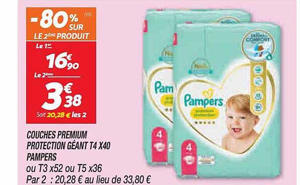 Couches Premium Protection Géant T4 X 40 Pampers
