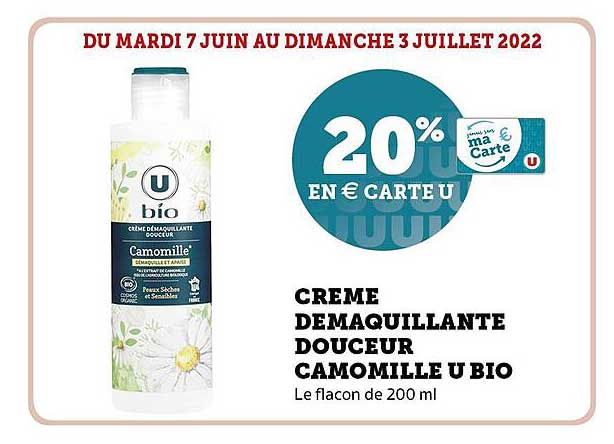 Crème Démaquillante Douceur Camomilles U Bio