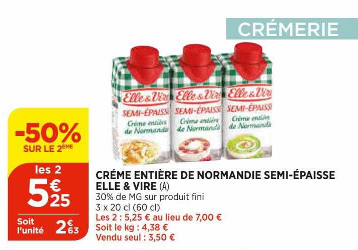 Crème Entière De Normandie Semi-épaisse Elle & Vire