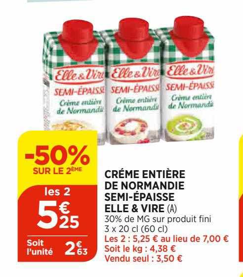 crème entière de normandie semi-épaisse elle & vire