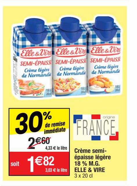 crème semi-épaisse légère 18% mg elle & vire