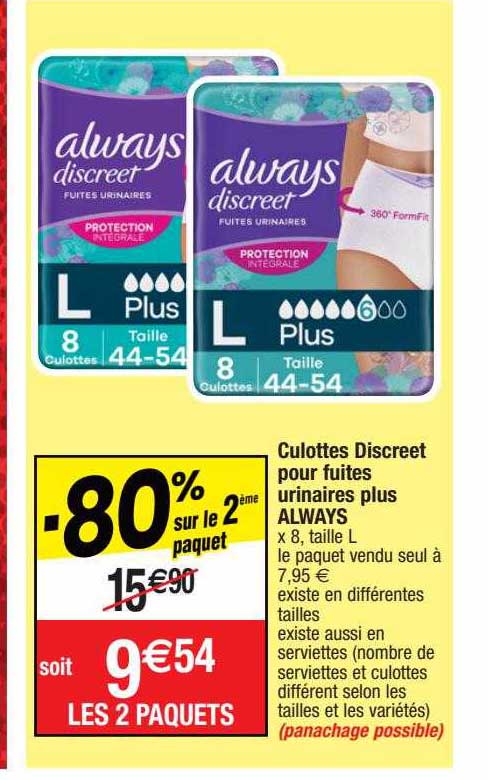 culottes discreet pour fuites urinaires plus always