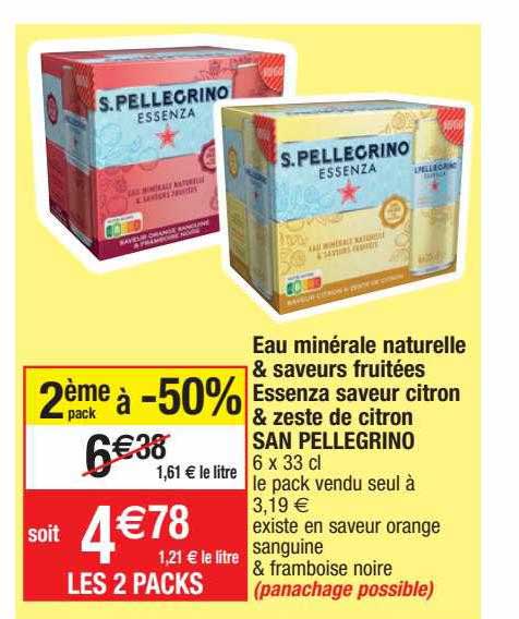 eau minérale naturelle & saveurs fruitées essenza saveur citron & zeste de citron san pellegrino