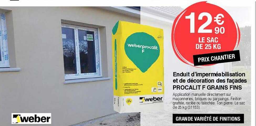 enduit d'imperméabilisation et décoration des façades procalit f grains fins weber