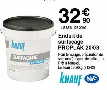 enduit de surfaçage proplak 20 kg knauf