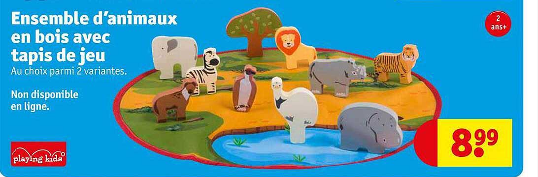 ensemble d'animaux en bois avec tapis de jeu