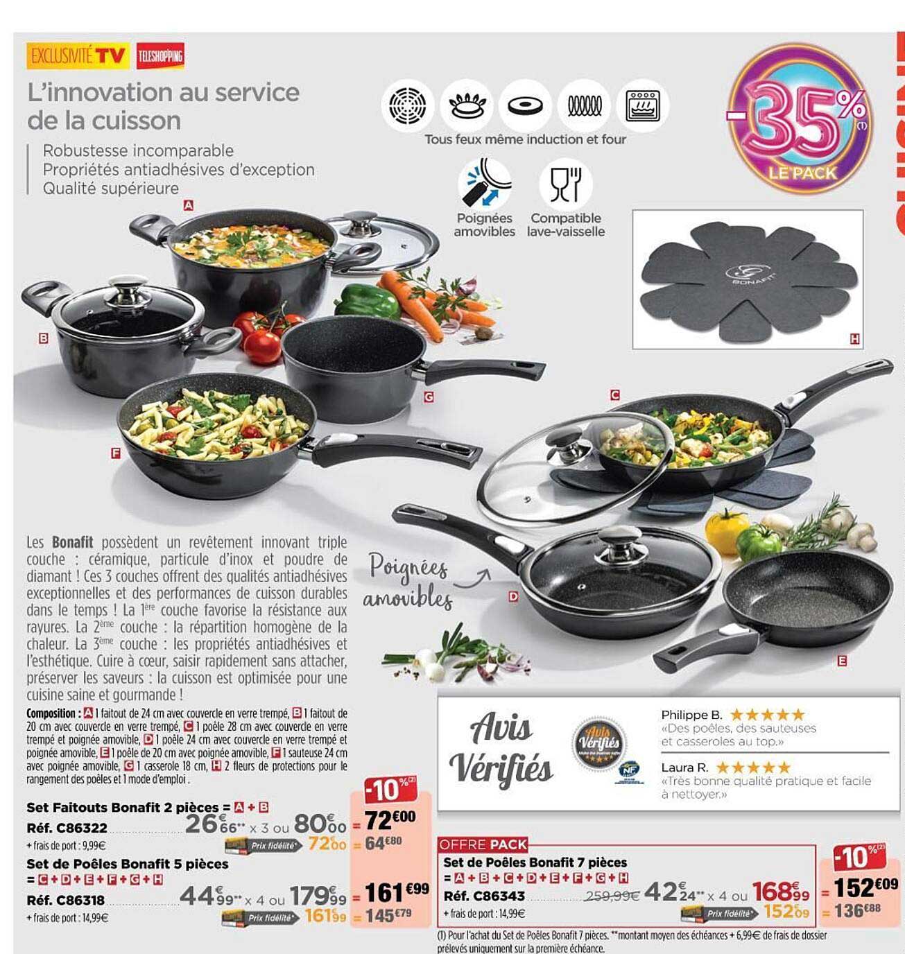 faitouts bonafit 2 pièces, set de poêles bonafit 5 pièces