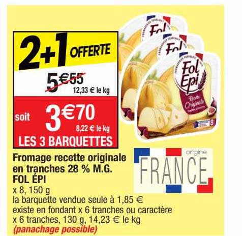 fromage recette originale en tranches 28% mg fol épi
