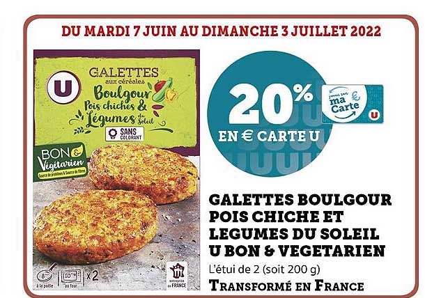 galettes boulgour pois chiche et légumes du soleil u bon & végétarien