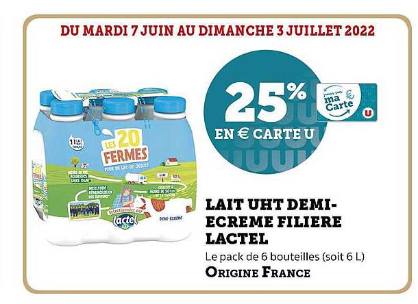 lait uht demi-écrémé filière lactel