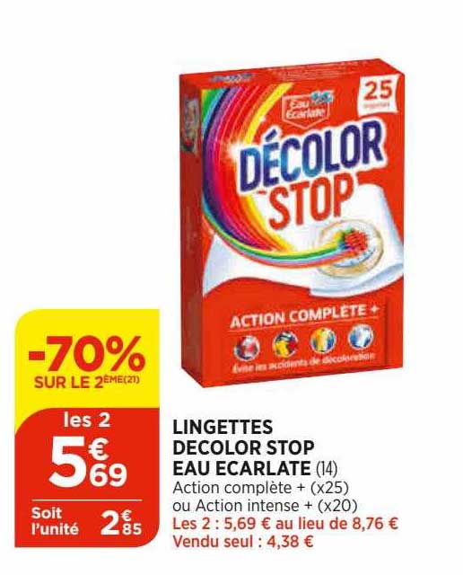 lingettes décolor stop eau écarlate