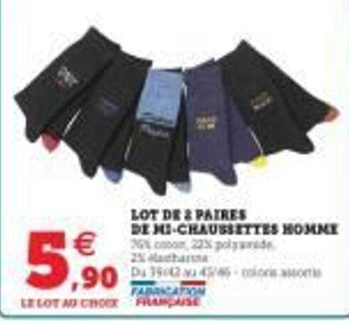 lot de 2 paires de mi-chaussettes homme