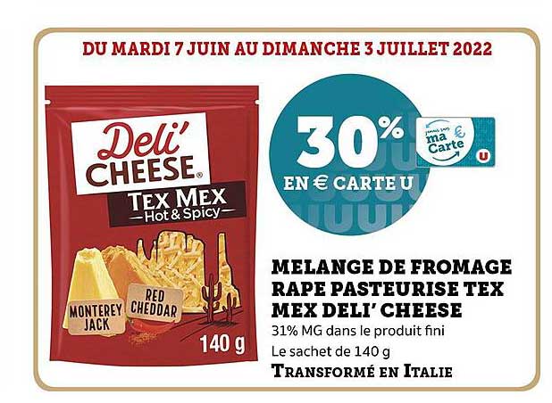 mélange de fromage râpé pasteurisé tex mex deli'cheese