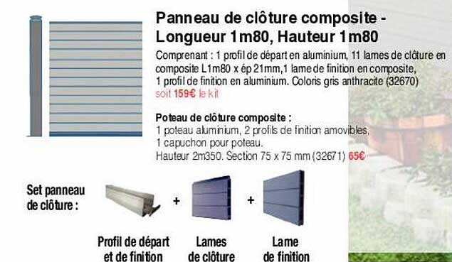 panneau de clôture composite longueur 1m80, hauteur 1m80