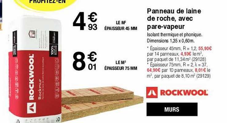 panneau de laine de roche, avec pare-vapeur rockwool