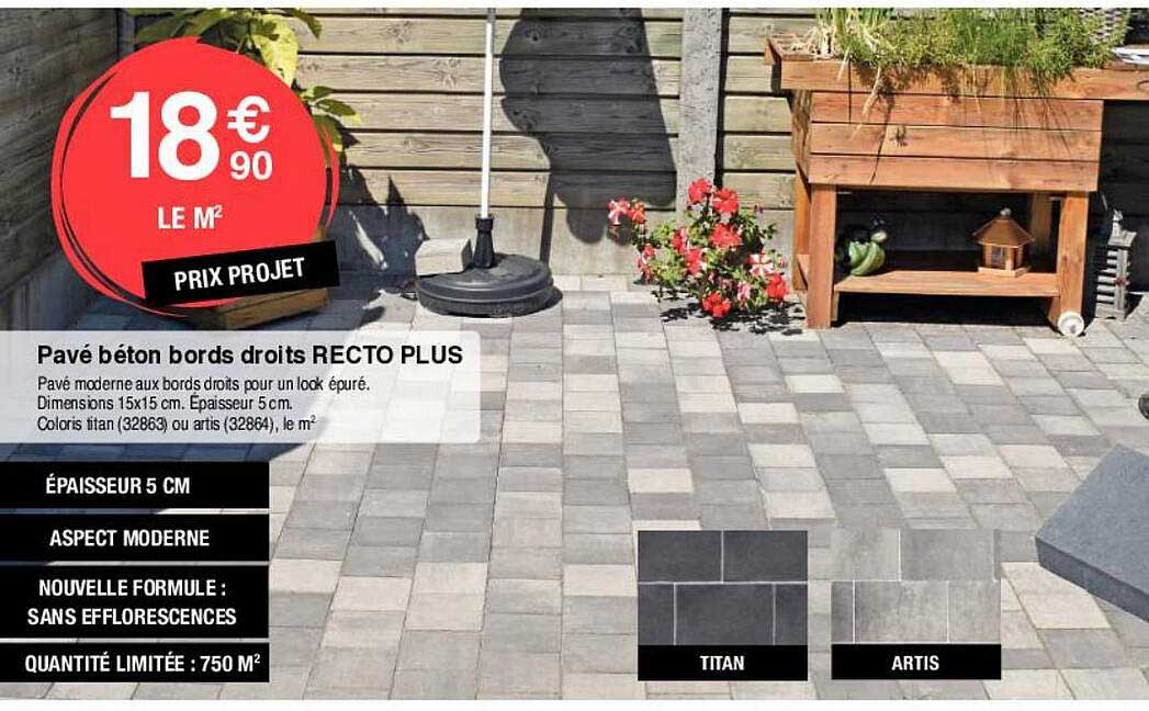 pavé béton bords droits recto plus
